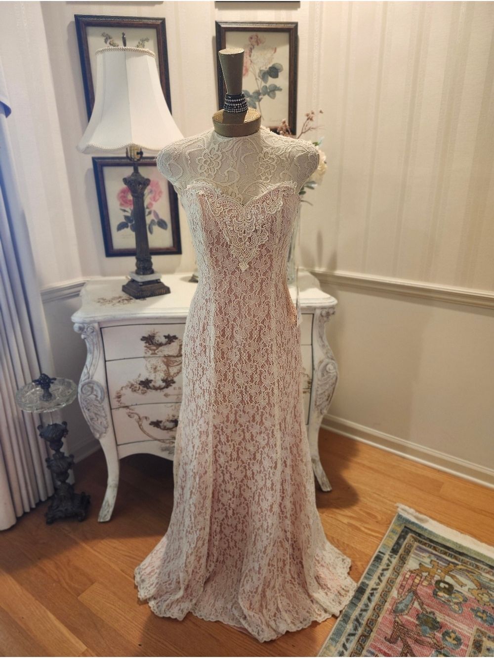 Loralie Vintage NWT Lace Pink White Featured In Brides Magazine Dress Gown 10